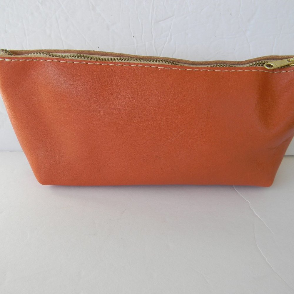 NWOT Portland Leather Goods  LEATHER UTILITY ZIP POUCH BAG TANGERINE ORANGE - Picture 3 of 5